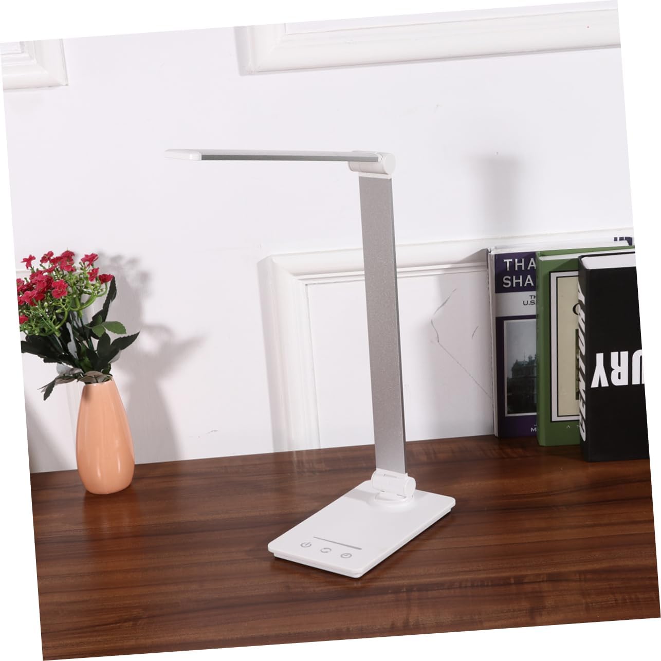 Tofficu 1Pc Rechargeable LED Desk Lamp with Touch Control Lighting Modes Eye Protection Portable Reading Light for Home Office School and Bedroom Silver Color Present Option