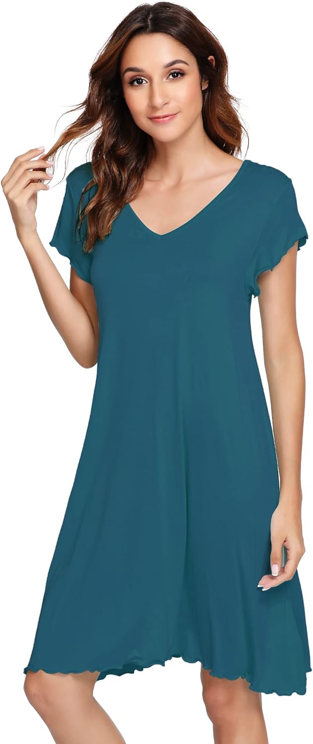 WiWi Nightgowns for Women Bamboo Viscose Super Soft Short Sleeve Sleep Dress Cooling Ladies Plus Size Lounge Sleepwear S-4X