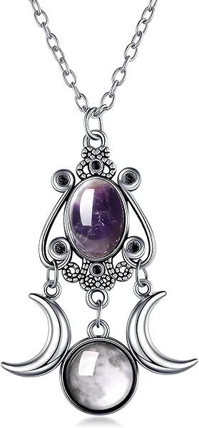 Gothic Moon Crystal Necklace Vintage Punk Black Crescent Necklace Red Statement Gothic Jewelry for Women Purple Halloween Costume Jewelry
