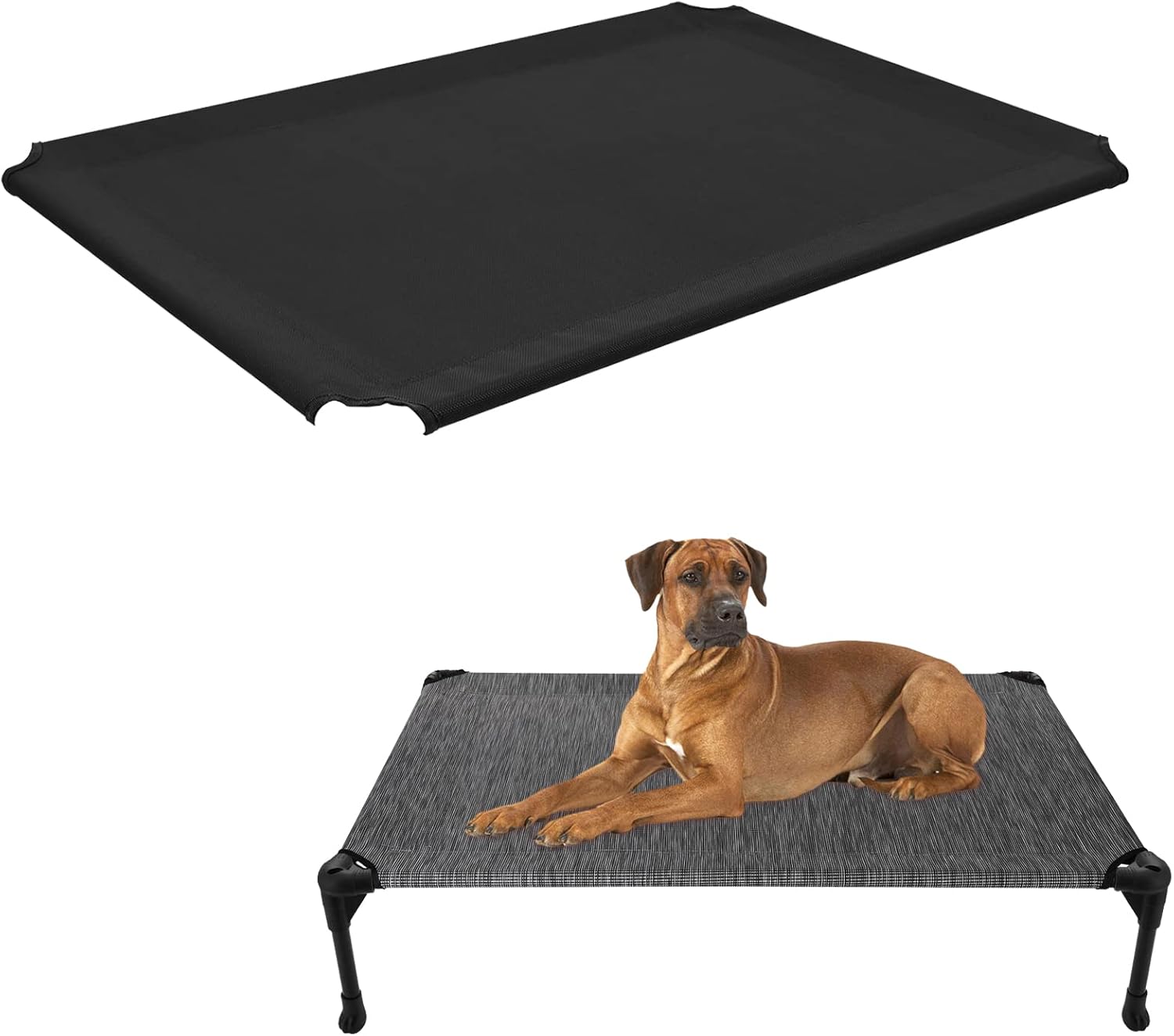 Veehoo 42x30 Black Silver Large Elevated Dog Bed with