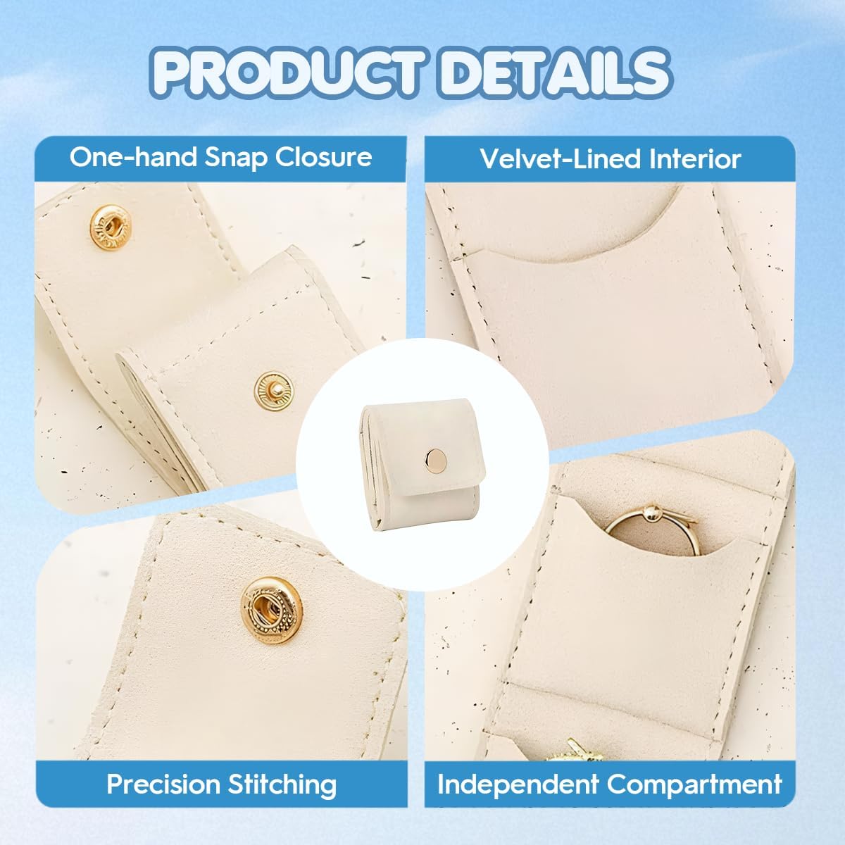 Mini Travel Jewelry Organizer Case with Buckle - Portable Foldable Storage Roll for Earrings, Necklaces, Rings, Anklet & Bracelets(White)