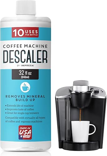 IMPRESA 10 usos descalcificadores de cafetera de 32 onzas para Keurig y prácticamente todas las máquinas de café y espresso de un solo uso,