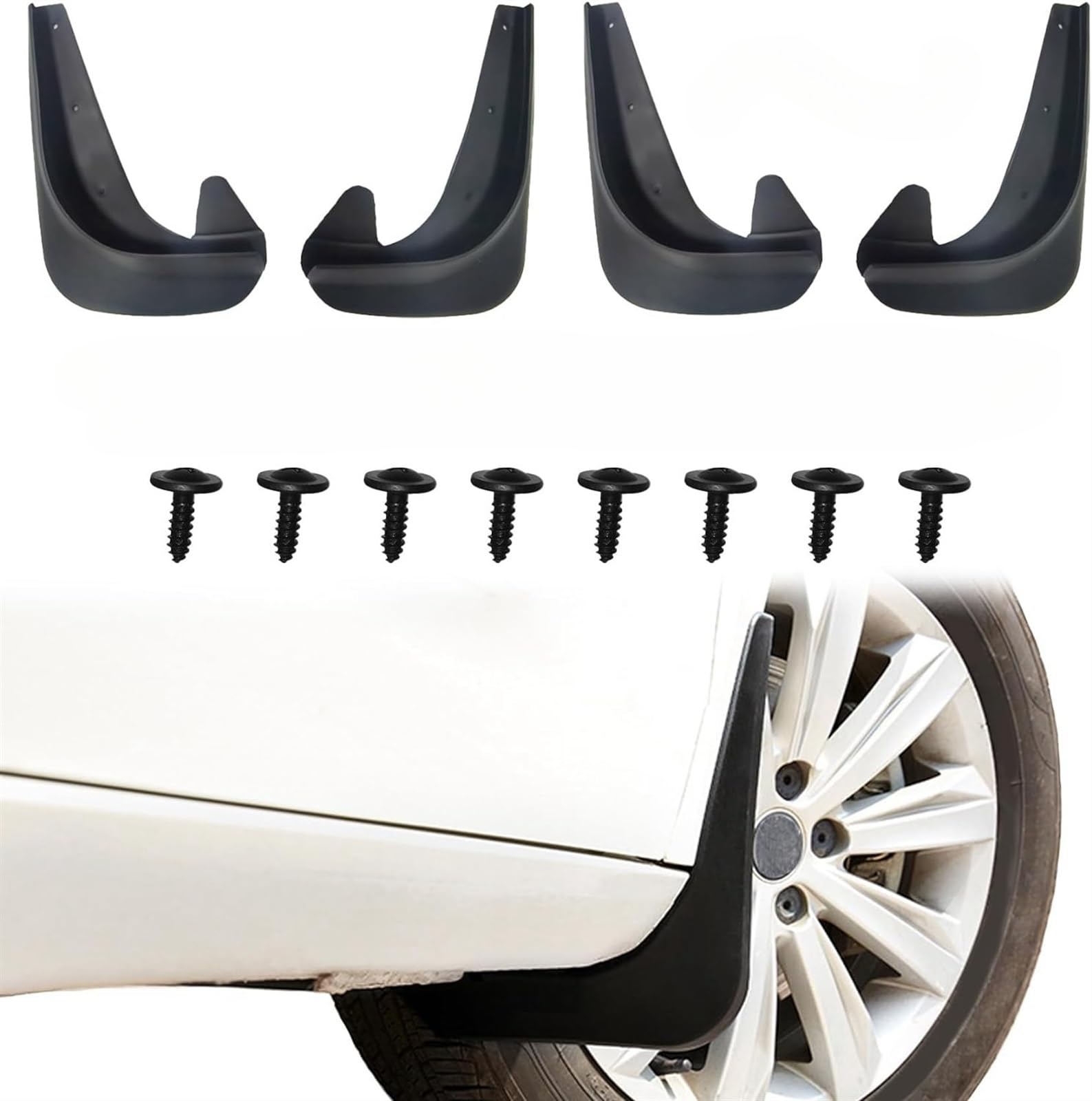 THE WHITE SHOP 4PCS Car Mud Flaps, Black Mud Flaps Splash Guards, Front Rear Mud Flaps Splash Guards, No Drilling Mudguards Fenders Car Exterior Accessories Universal for Most Cars, Sedan Vehicle