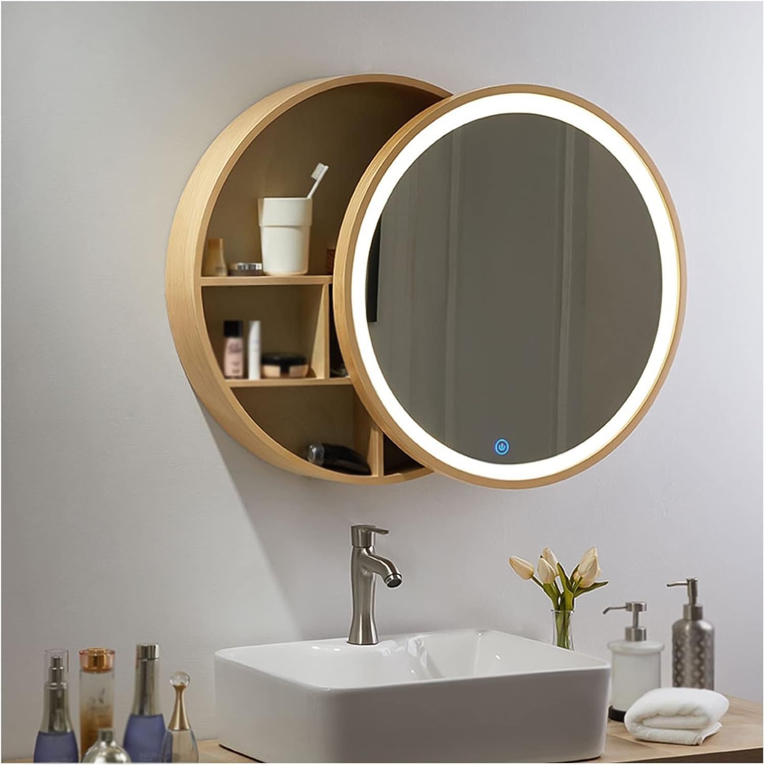 BKSXSOP Bathroom mirror, lighted wall mounted vanity mirror cabinet, mirrored bathroom lighting cabinet