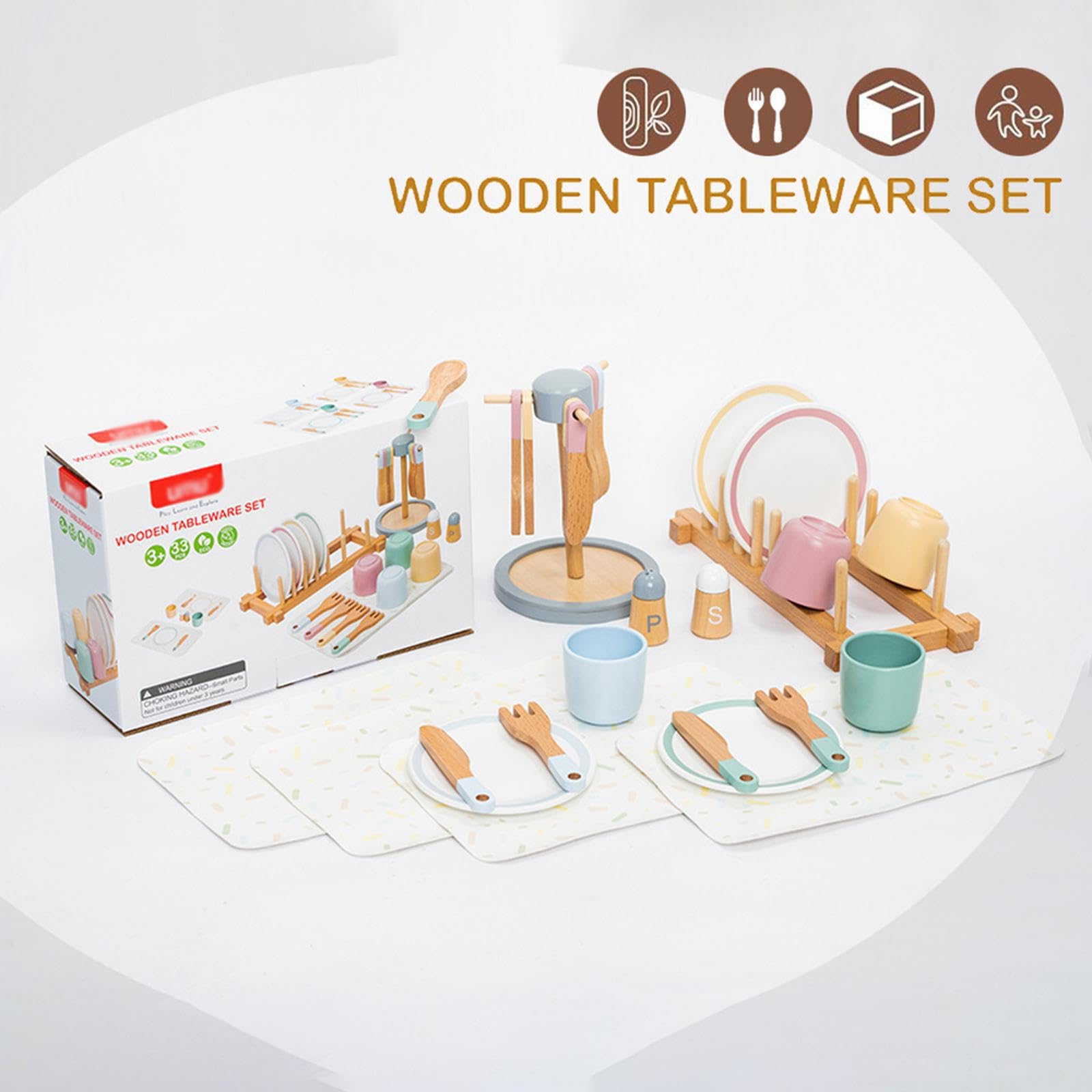 Assiettes en Bois pour Jeux de rôle, pour Les Filles. Favorise la Reconnaissance des Couleurs et Le développement des compétences