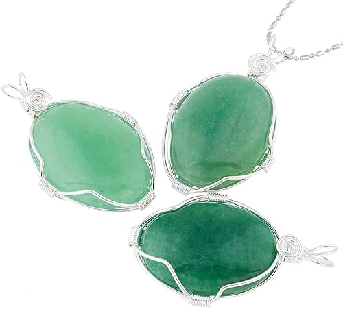 Miniatura 4 de TUMBEELLUWA Collar con colgante de piedra de cristal envuelta en alambre ovalado de cuarzo reiki sanación energía collar