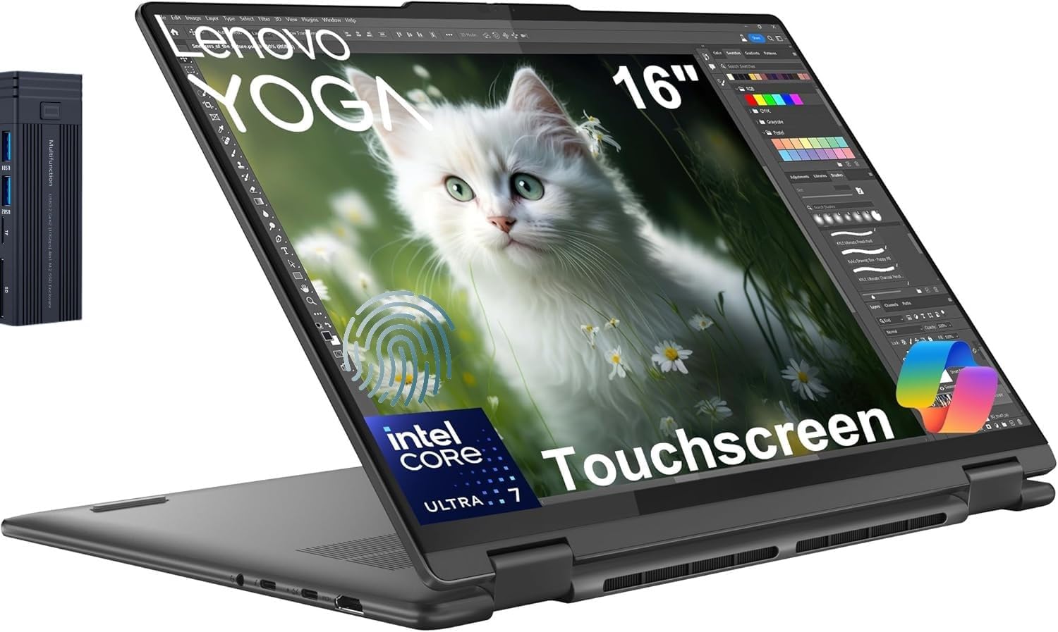 Lenovo Yoga 7i 2-in-1 16" FHD 2K Touchscreen Laptop, Intel Core Ultra 7 155U, 16GB RAM 1TB SSD, Backlit Keyboard, Fingerprint Reader, Wi-Fi 6E, Bluetooth 5.3, Webcam, Windows 11 Home, Storm Grey
