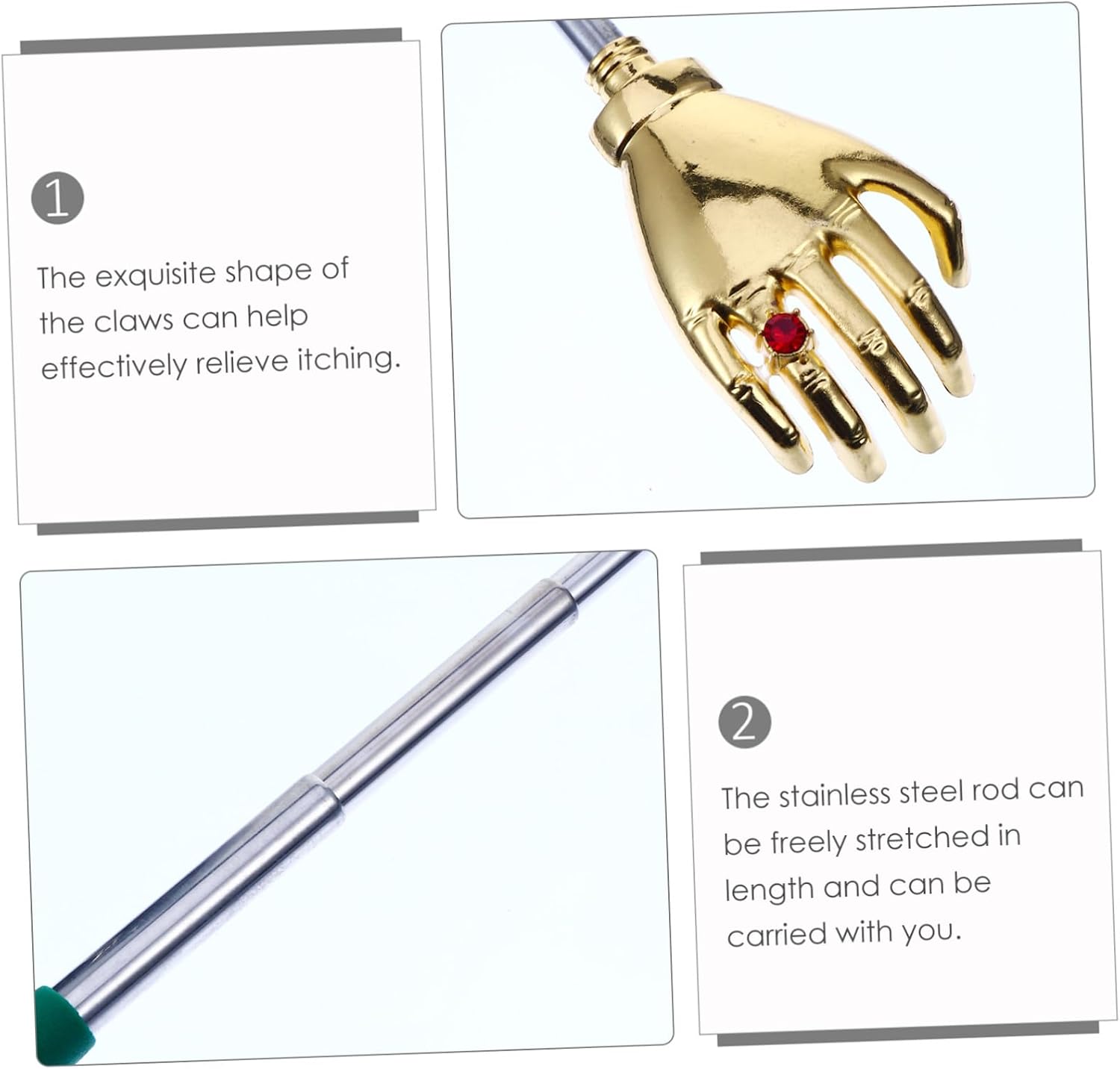 4pcs Retractable Metal Back Scratcher with Telescopic Handle for Reach Itching Relief Portable Claw Scratching Stick for Adults and Comfortable Back Itching Device Random Color