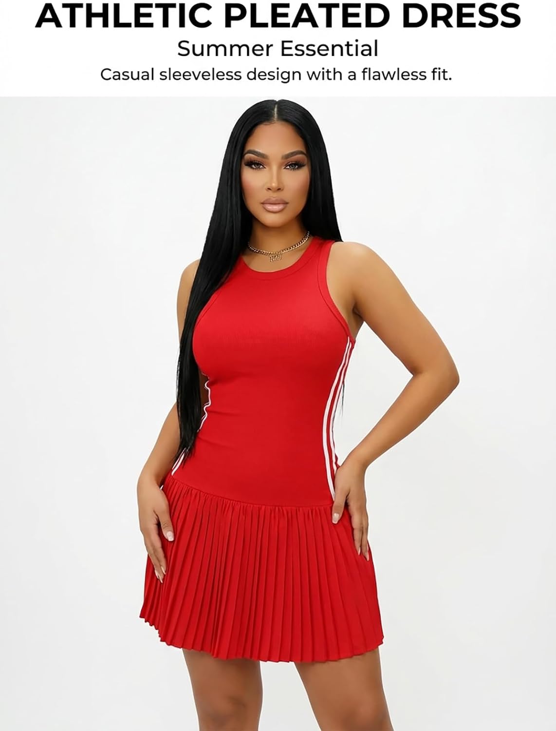kaimimei Women Summer Striped Pleated mini Dress Casual Sleeveless Ribbed Athletic Short Dresses