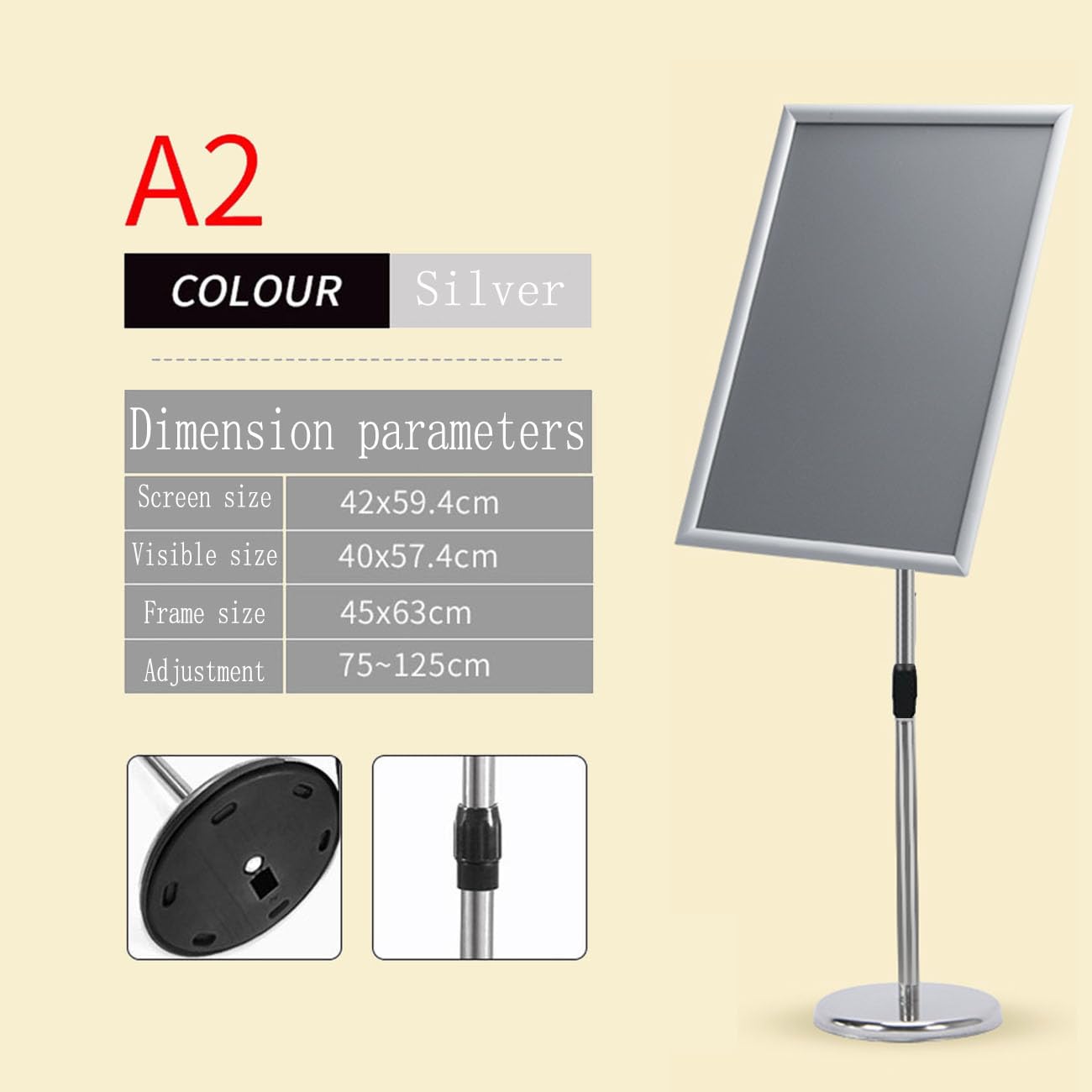 Soporte para Carteles Soporte para Carteles con Pedestal de pie Soporte para Carteles A4 Marcos de Clip A4 Soporte de señalización Ajustable Soporte para Carteles a2 Plata
