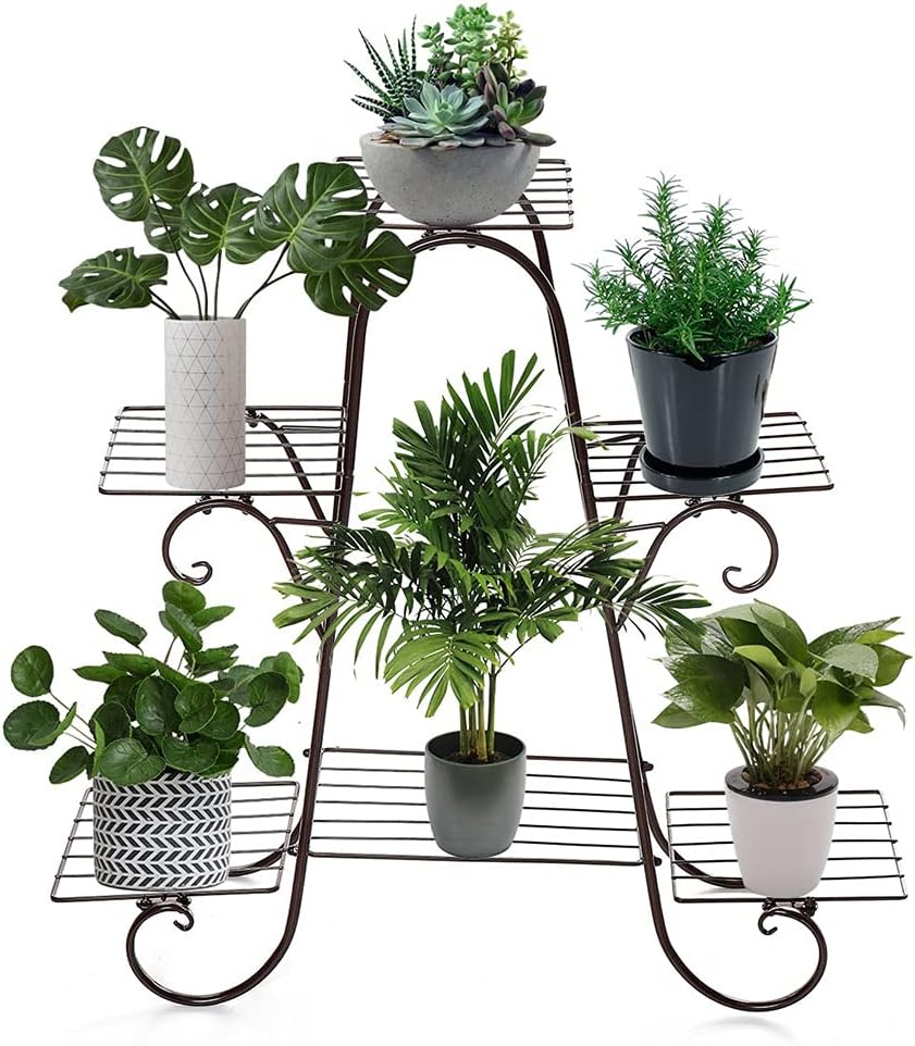Wrought Iron Flower Stand Indoor Multi-story Flower Stand Rack Floor-standing Balcony Flower Pot Shelves(Onecolor)