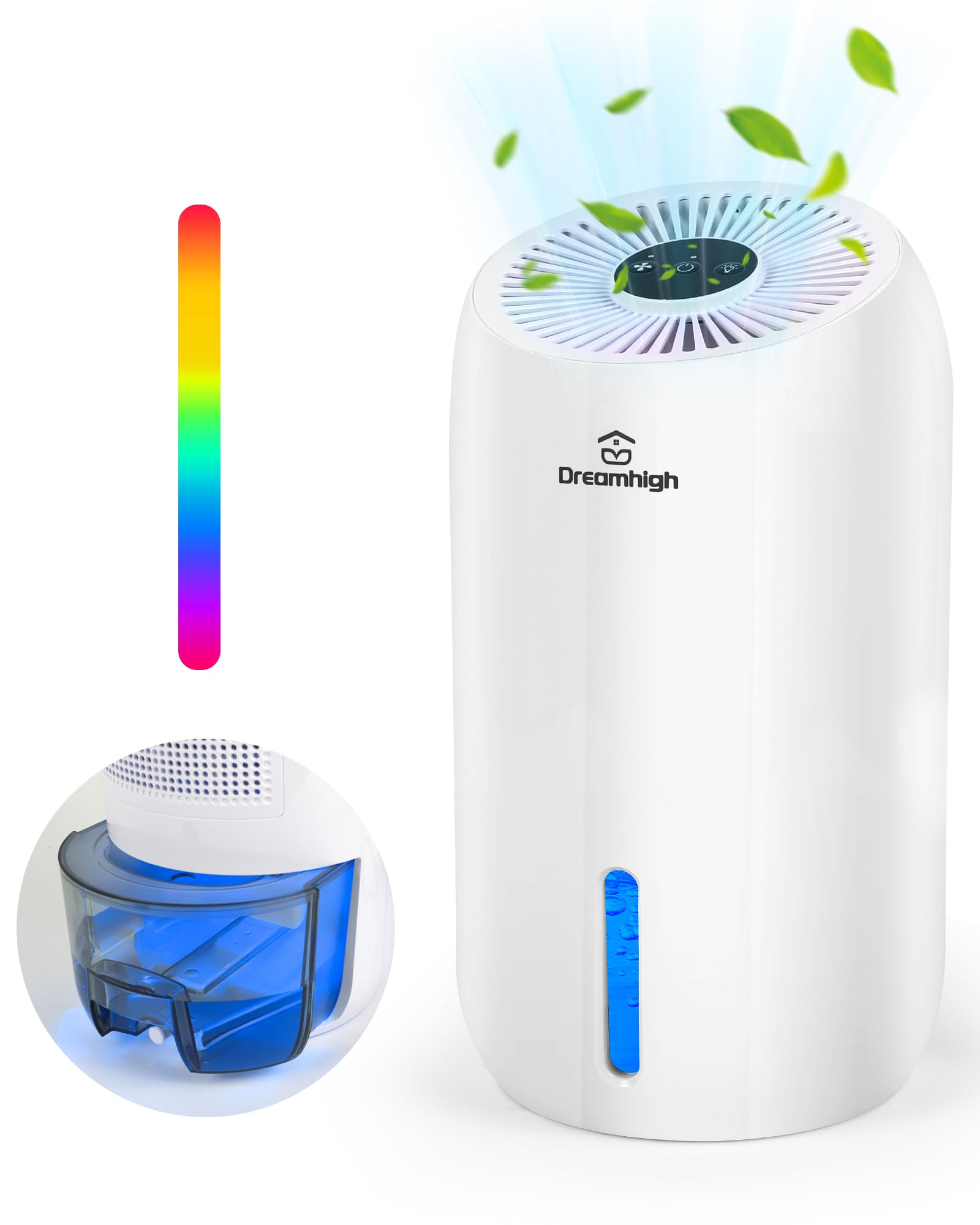 Dreamhigh® 1.6L Deshumificadores de Humedad, Deshumidificador Silencioso, Cobertura Hasta 35㎡, Deshumidificador Electrico para Dormitorio, Baño, Armario, Deshumidificación-650 ml/Día