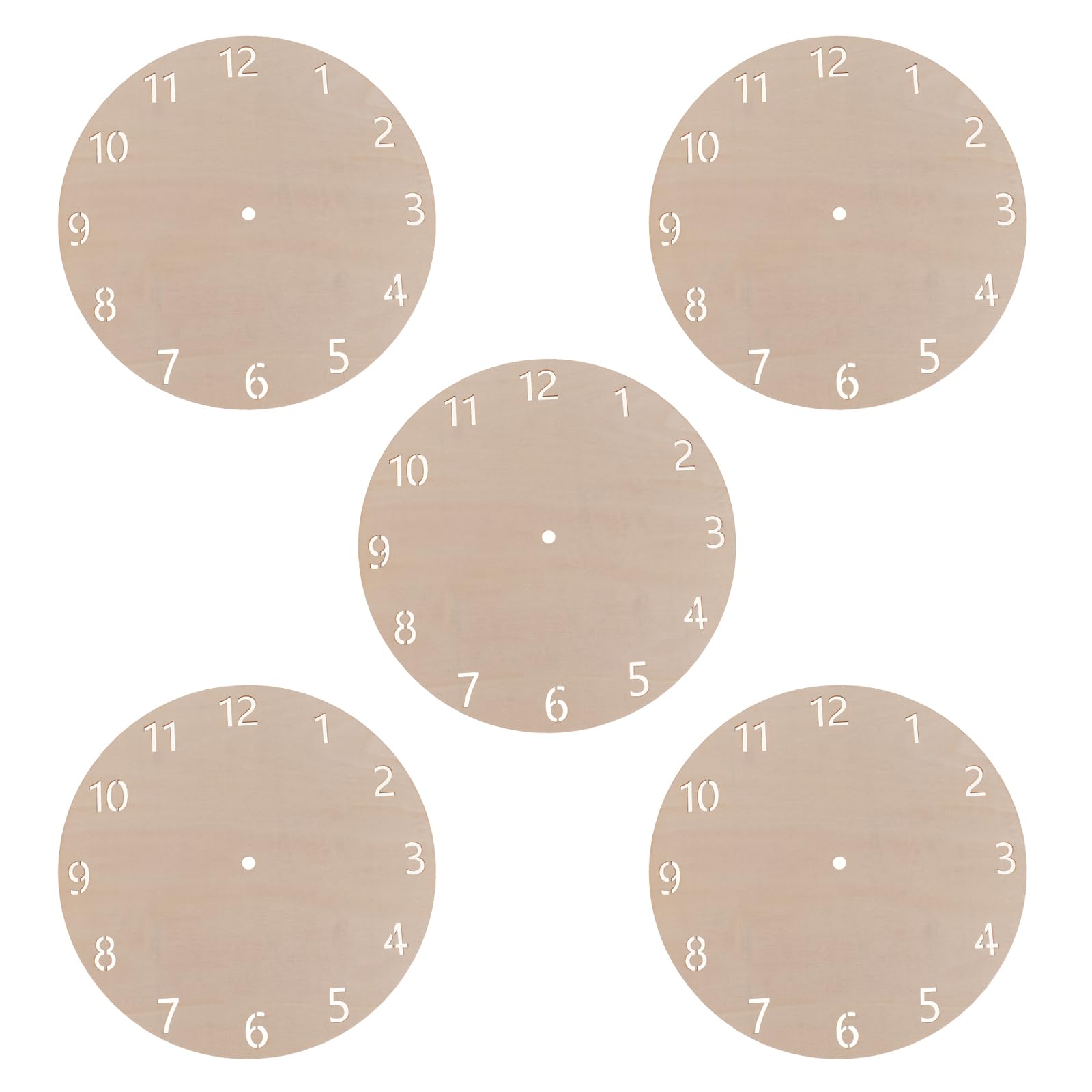 Kit 5 Pezzi Quadranti Orologio in Legno Rotondi per Bricolage, Resistente All'usura, Materiale Naturale Beige, per Progetti di Natale e Decorazioni Fai da Te