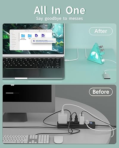 Vista 48 de 7 puertos USB 3.0, Hub USB Howling Wolf Pink – Cable de 2 pies de largo, expansor de concentrador USB vertical compatible con PC, laptop, unidad Rosa