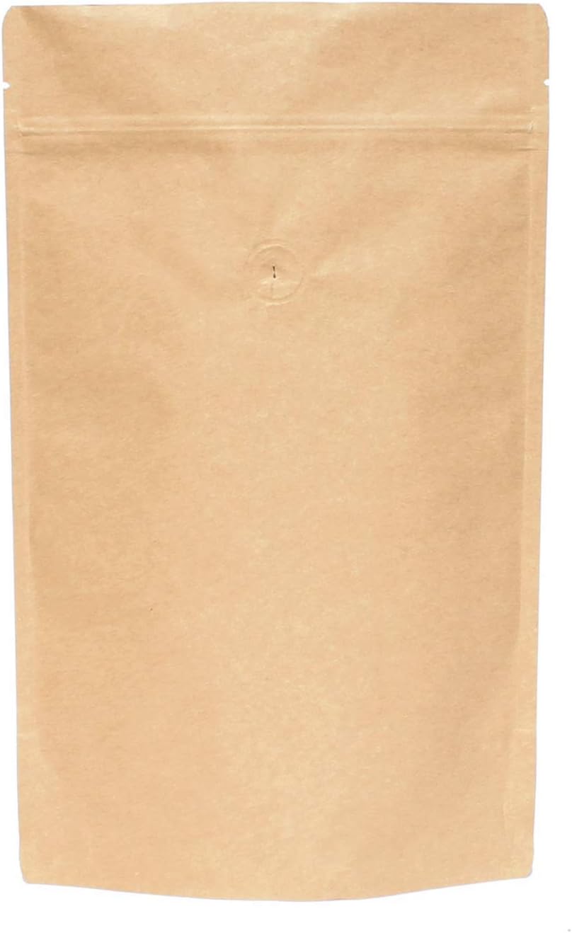 AwePackage High Barrier Natural Kraft Paper Stand up Zipper Coffee Pouch Bag with Valve (50, 16 OZ)