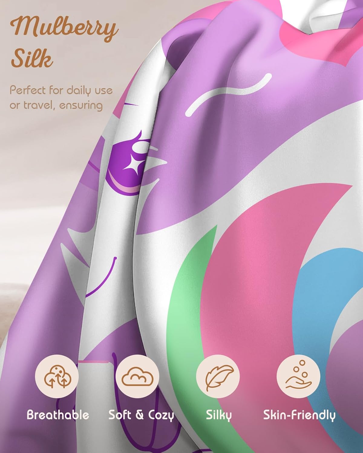 Silk Pillowcases for Kids - Standard Size 20"x26" Cartoon Soft Breathable Pillow Cases for Hair and Skin with Hidden Zipper Cute Kawaii for Teens Girls Boys Sleeping, Bedding, Beautiful Cat - Image 4