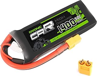OVONIC 3s Lipo Battery 50C 1400mAh 11.1V Lipo Battery with XT60+TRX Connector for RC Airplane Helicopter Quadcopter Multi-Motor