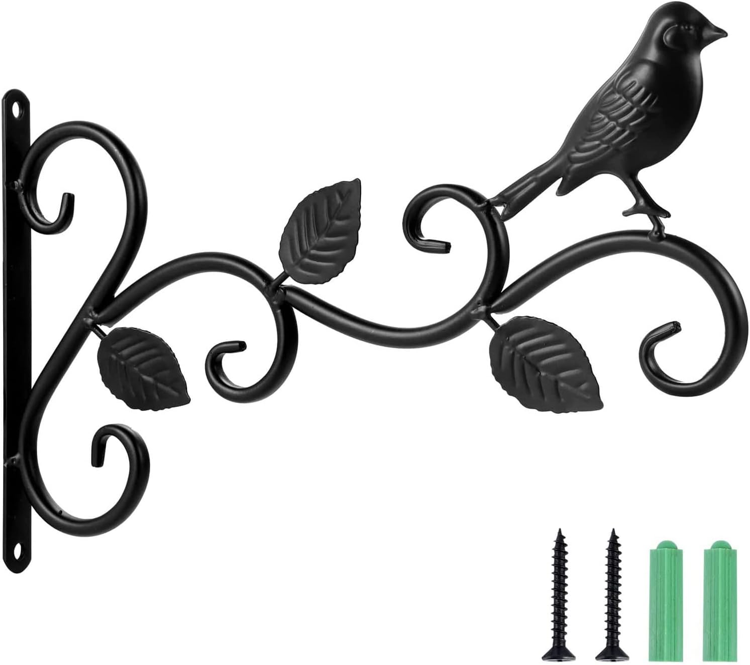 Black Steel Hanging Basket Bracket with Screws - Outdoor Plant Hanging Bracket, Wall Mounted Hook for Plants, Lanterns, Bird Feeders