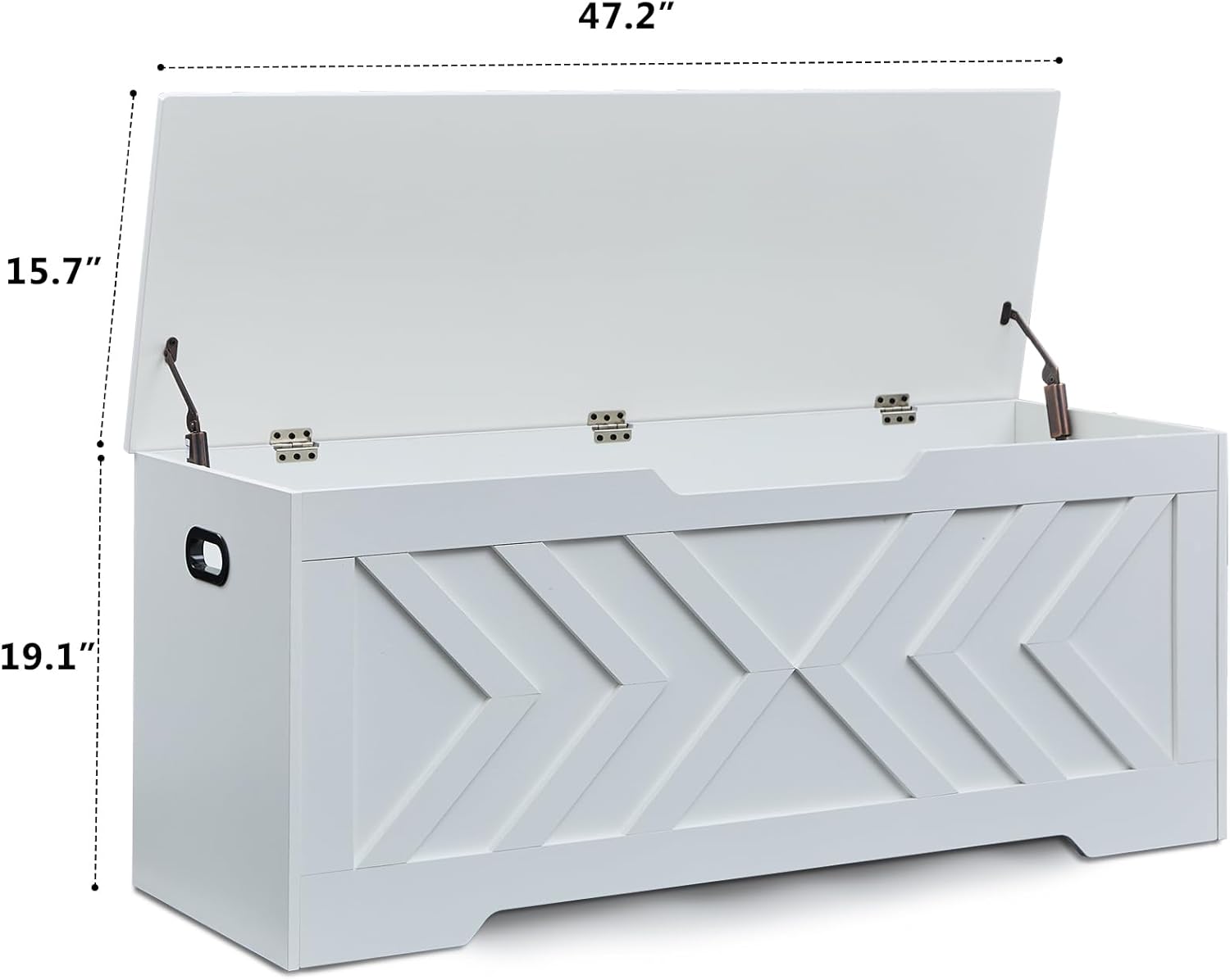 47.2” Storage Bench,Extra Large Wooden Storage Chest with 2 Safety Hinges,entryway Bench,Blanket Storage,Shoe Storage Bench for Entryway,Bedroom,Living Room,Easy Assembly. (White, 47.2x15.7x19)