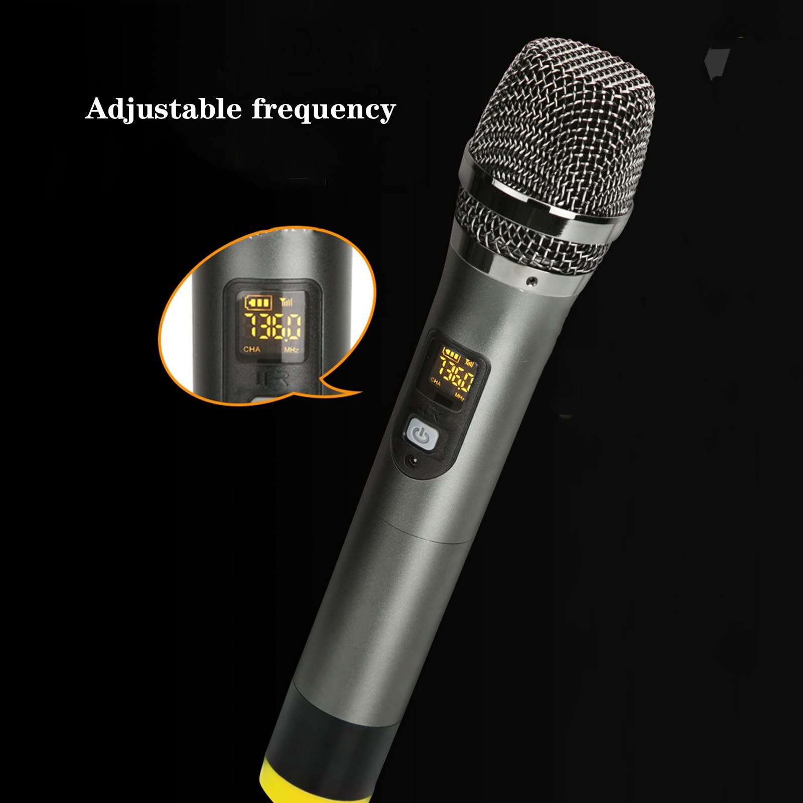 Micrófono inalámbrico Universal Dual UHF Micrófono con Recarga Recargable Micrófono de Mano de frecuencia Ajustable de Metal (Quantity : Pair)