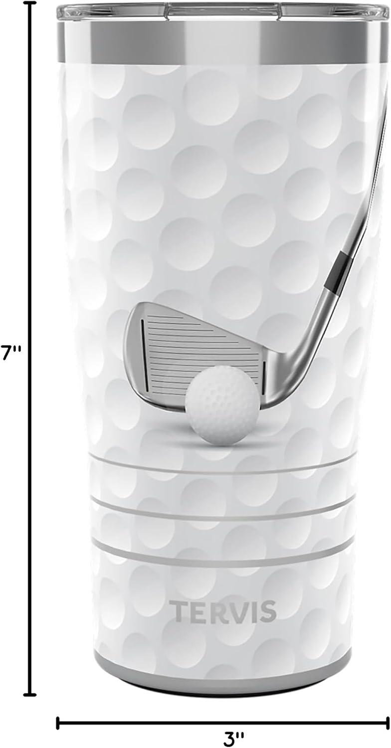 Tervis Traveler Dimple Golf Club and Ball Triple Insulated Tumbler Travel Cup Keeps Drinks Cold & Hot, 20oz, Stainless Steel - Image 9