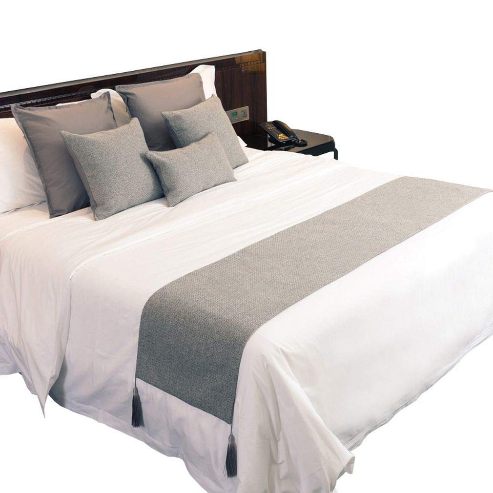 Chemin de lit simple 45x210cm coureur de lit gris uni décoratif moderne