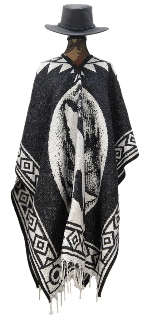 Sharpshooter Black Full Moon Call of The Wild Wolf Poncho & Black Cowboy Hat Set