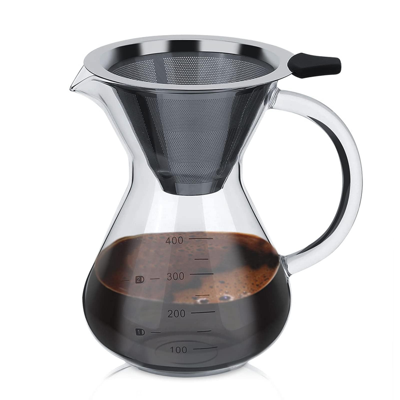 Kuuleyn Pour Over Kaffeebecher 400ml - Handfilter Aus Borosilikatglas Mit Skala
