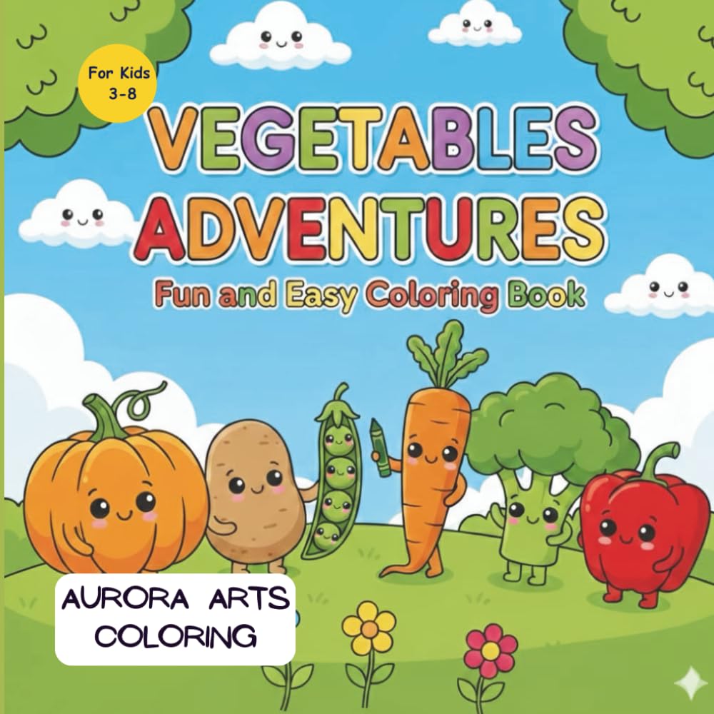 Veggie Adventures by Aurora Arts Coloring: A Cute and Fun Vegetable Coloring Book for Kids Ages 3–8 | Happy Carrots, Dancing Peas, Smiling Broccoli & ... Vegetable Characters for Little Artists!