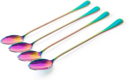 Miniatura 4 de dhrbsx Cuchara de té helado de mango largo, cucharas para mezclar cócteles, cucharas de café de acero inoxidable, cuchara de helado de colores,