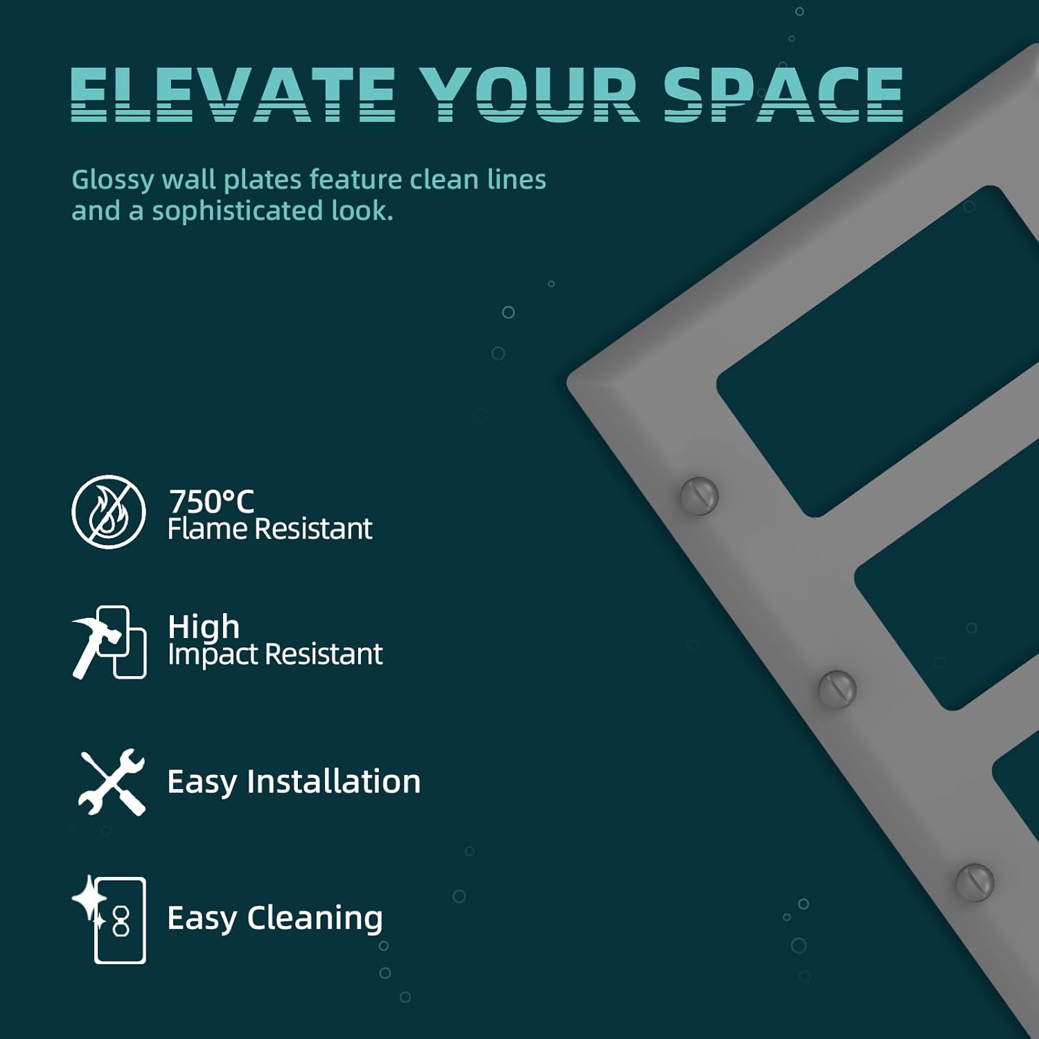 TOPELER 3-Gang Decorator Wall Plates, Electrical Outlet Receptacle Covers and Switch Plates, Impact Resistant Faceplate Covers, Standard Size 4.5”x6.38”, Glossy Gray Finish, 2 Pack