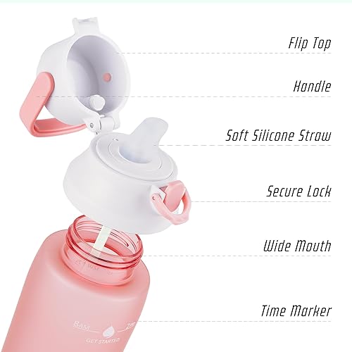 Miniatura 3 de Flarny Botella de agua de 32 onzas con popote, a prueba de fugas, no tóxica, sin BPA, botella deportiva motivacional con marcador de tiempo para