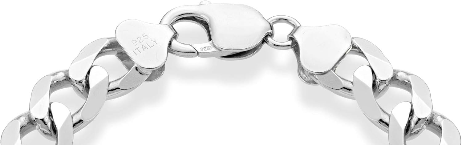 MiaBella 925 Sterling Silver Italian 11mm Solid Diamond-Cut Figaro Link Chain Bracelet for Men 7.5, 8, 9 Inch Made in Italy (9.0 Inches): Clothing, Shoes & Jewelry