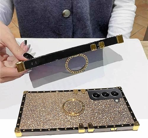 Miniatura 3 de Babemall - Funda para Samsung A14 4G 5G, con diseño retro y brillante, cadena de correa de cristal, resistente, a prueba de golpes, híbrida de