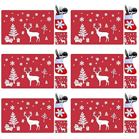 tiantian 18PCS Christmas Placemats Coasters Set Cover