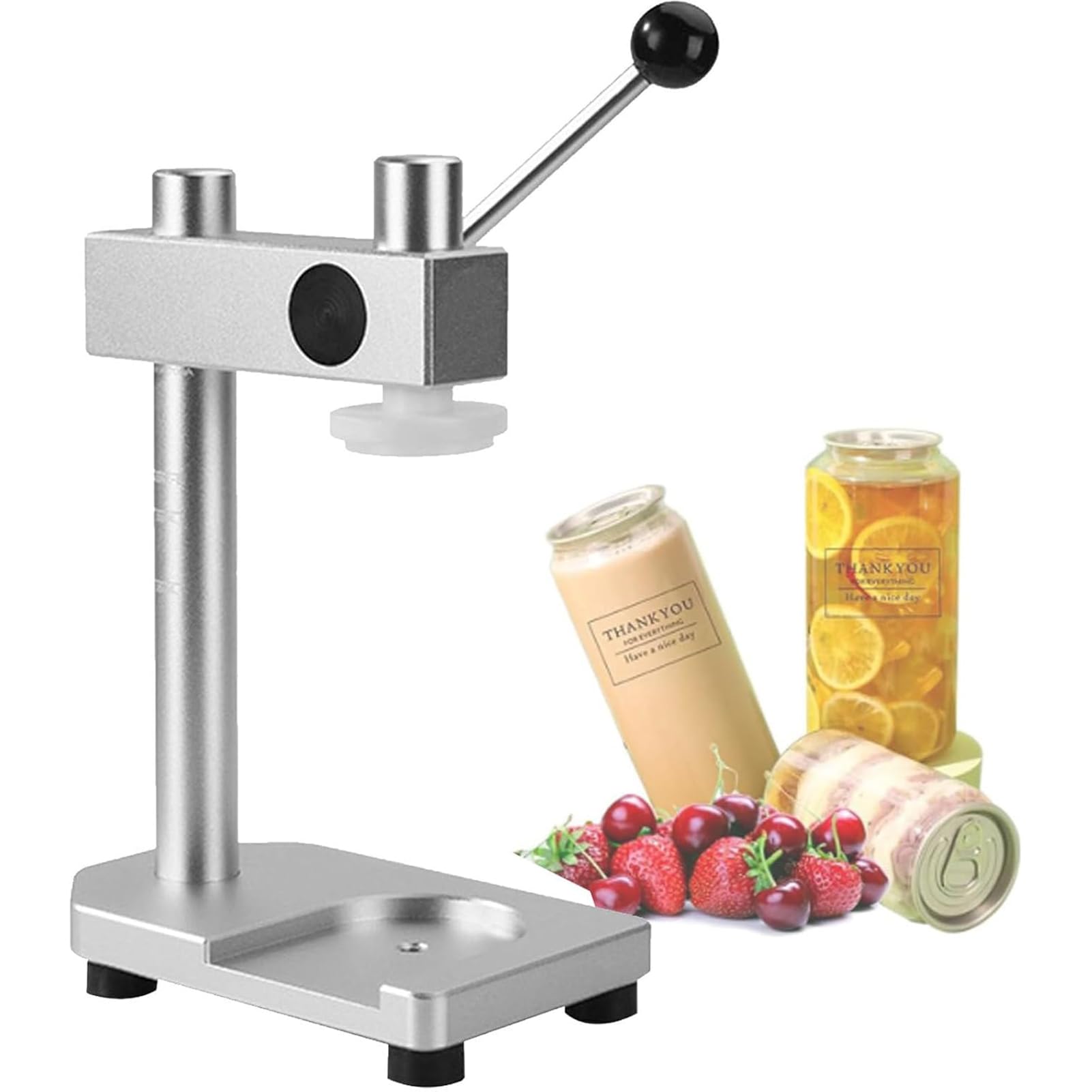 BOOZXCV Manual Can Sealer Machine, Hand Tin Can Seamer Machine with Fixed Base, Adjustable Drink Can Seamer Tool for 250ml-700ml Jars, for Sealing PET Bottle Can, for Glass and Plastic Cans (Silver)