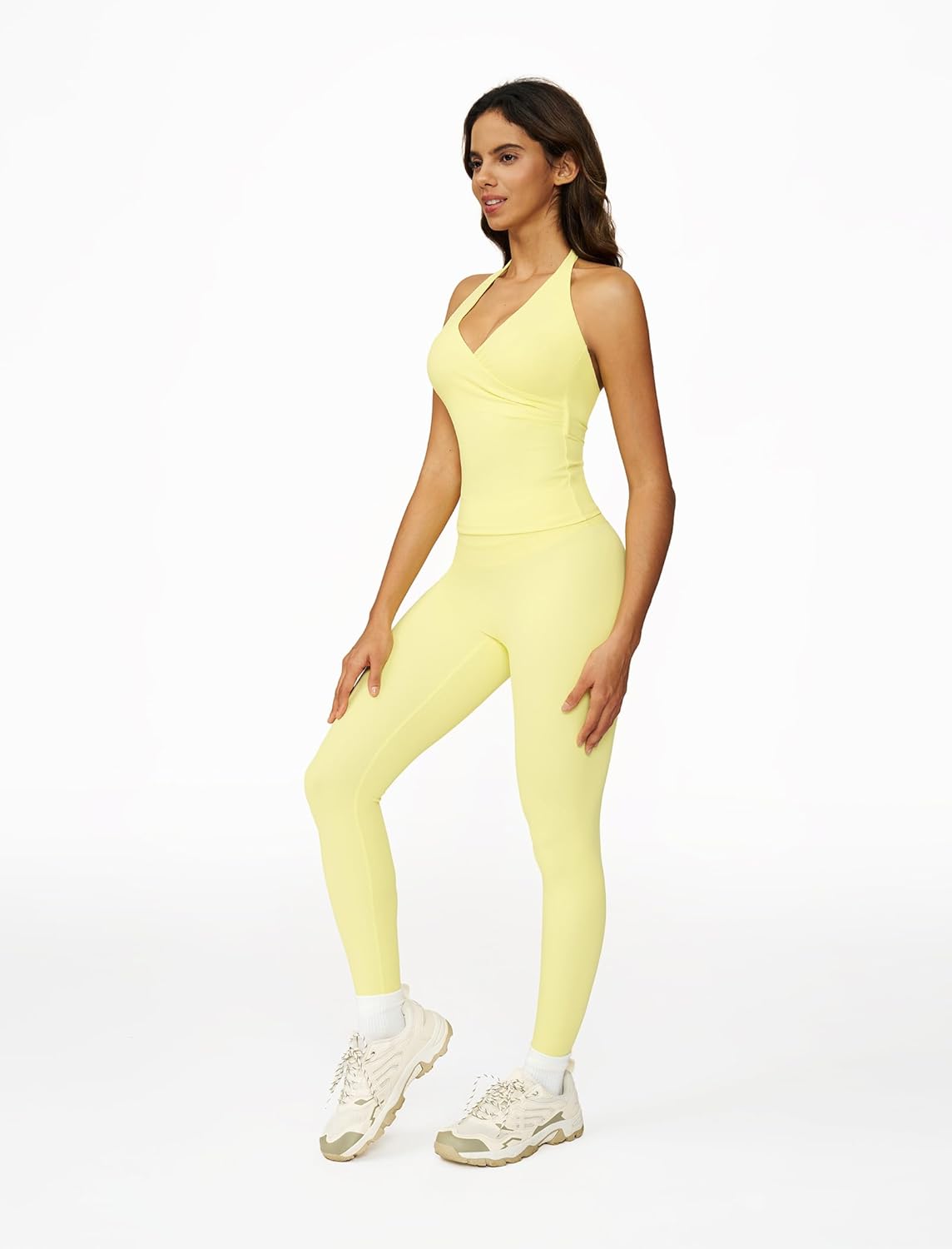 ABOCIW Two Piece Workout Sets for Women Wrap Halter Tank Top High Waist Leggings Yoga Pilates Outfits