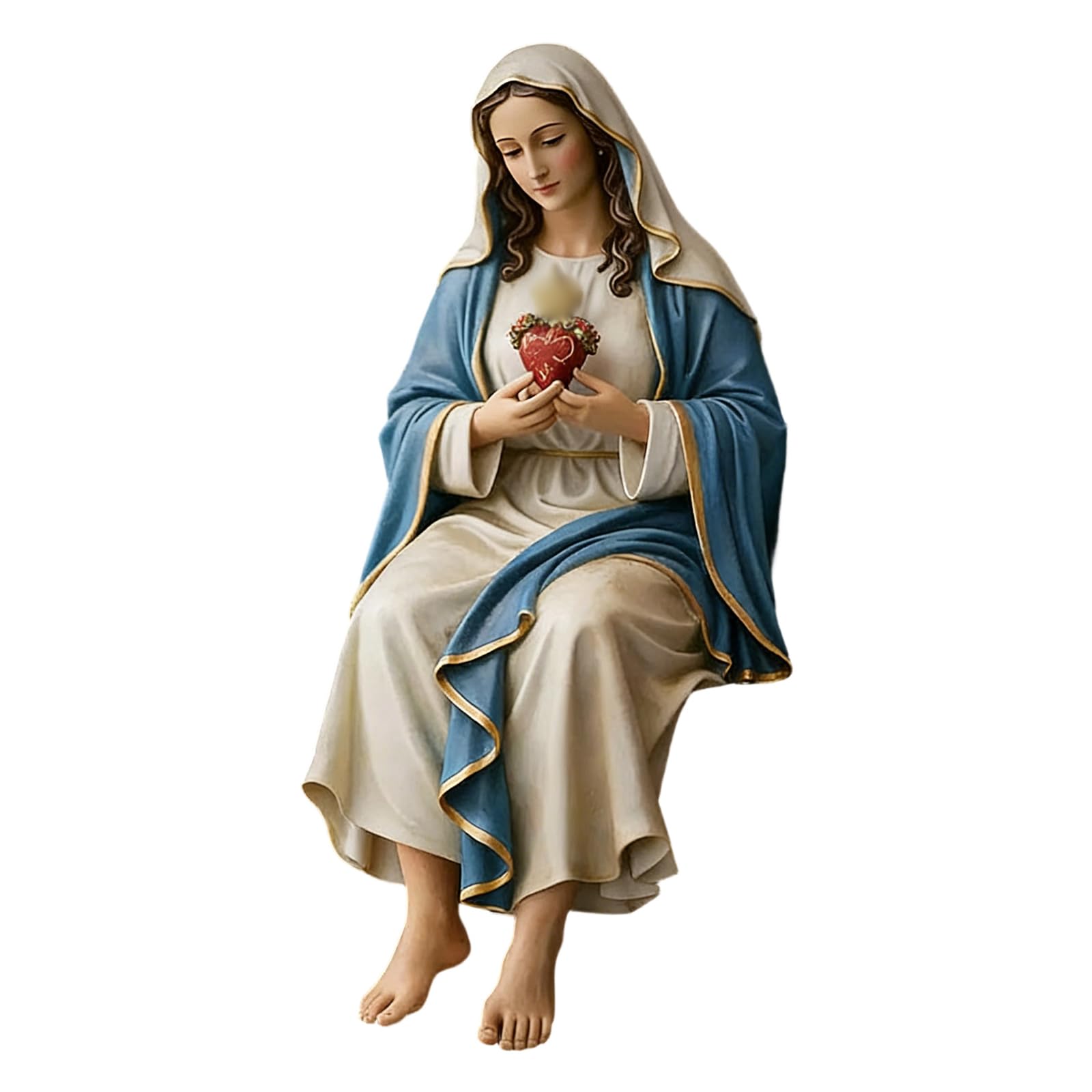 Osniyaw A Sitting Madonnas Virgin Mary Statue With Sayings Sign, Resin, Desk Companion Figures, Religious Ornament, Gift, Mary Statue