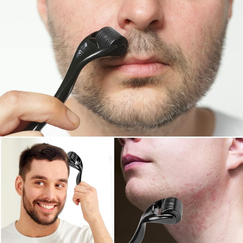 1,5mm Derma-roller, rodillo de barba con 540 agujas de microneedling, Derma-Roller para hombre y mujer, cuidado del cabello, cara y cuerpo, estrías, arrugas, poros grandes Negro
