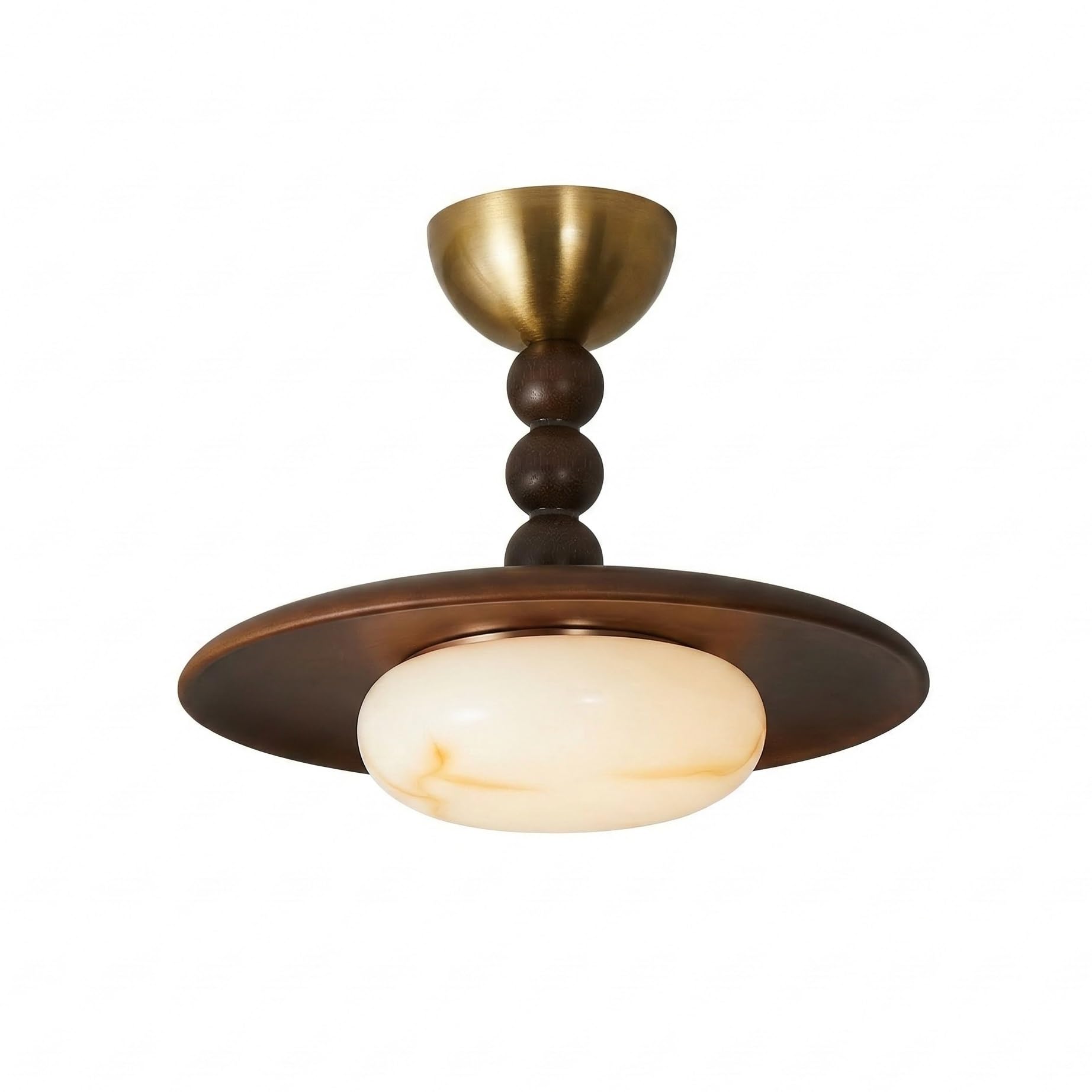 NHPJFDC Semi Flush Mount Ceiling Light, French Vintage Wood Fixture with Marble Glass, Retro Bedroom Lamp for Hallway, Study, Entryway, Balcony, Dining Nook, Apartment Foyer Residential