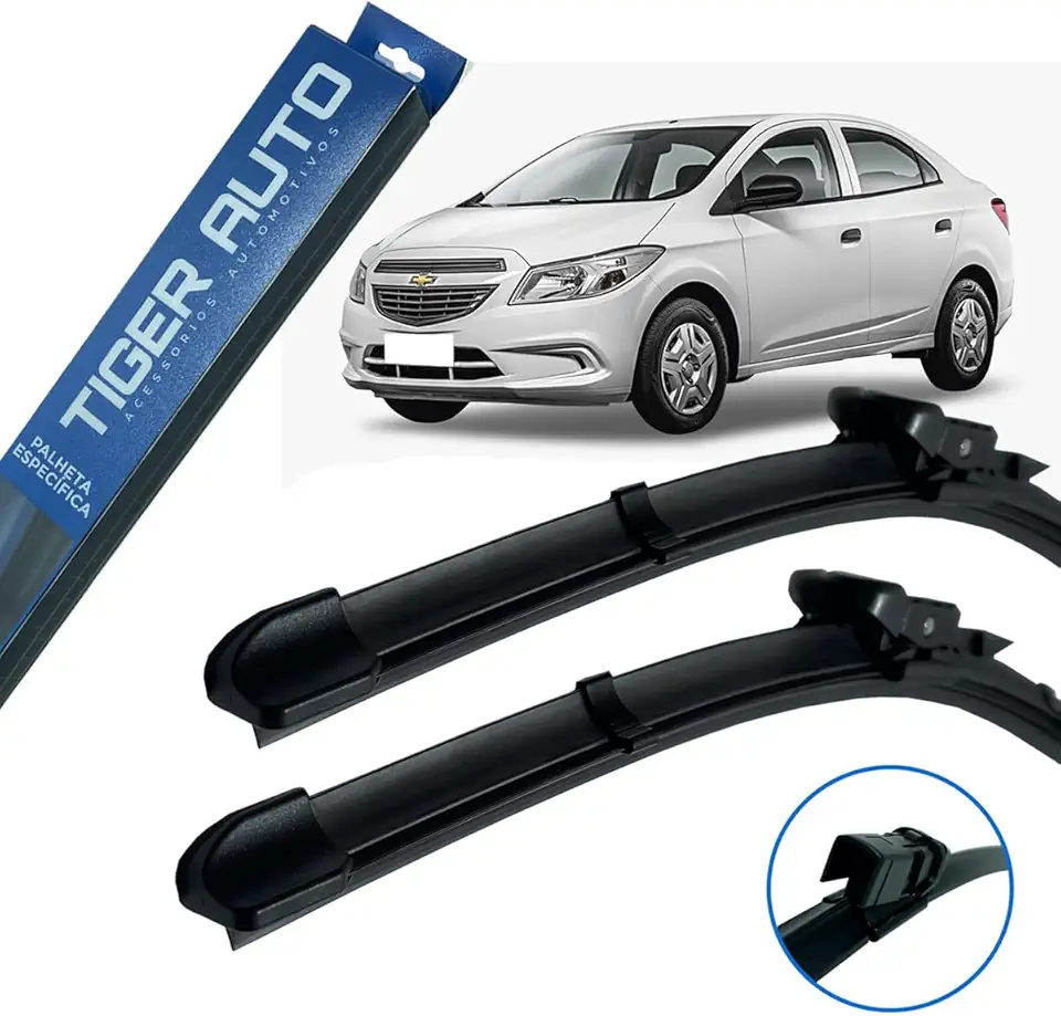 Palhetas Limpador de Para-brisa em Silicone Tiger Auto para Onix e Prisma 2013 2014 2015 2016 2017 2018 2019 Encaixe Específico Alta Durabilidade (Par)