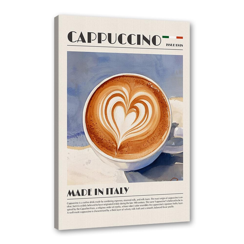 Póster vintage de café en acuarela, arte de café, decoración de pared, cocina, comedor, oficina, cafetería, bar, decoración de pared (SKU4, 8 x 12 pulgadas, enmarcado)