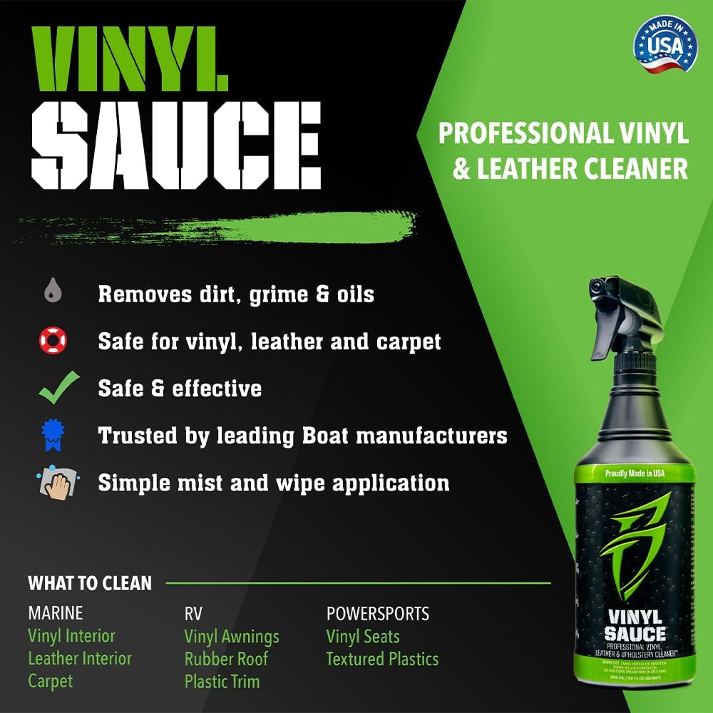 Boat Bling Vinyl Sauce Boat Seat and Upholstery Cleaning Spray, Removes Sunblock, OEM Approved, 32 oz