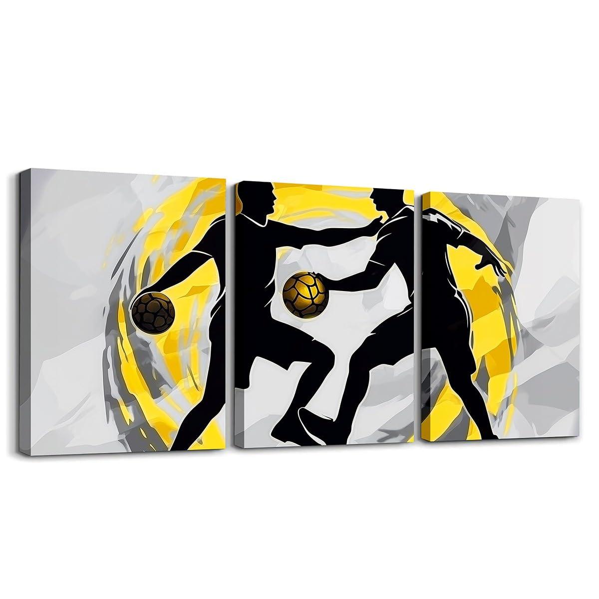 Homewish Handball Gelb Grau Silhouette 40x30cmx3Pcs Bild Auf Leinwand | Sport Leinwandbilder Handball Liebhaber Wandbilder Wohnzimmer Cool Strudel Dynamisch Digitaldruck Bilder Schlafzimmer