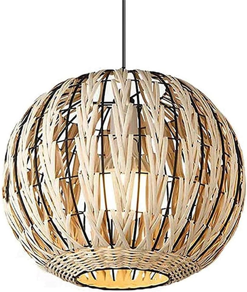Woven Lantern Lighting Fixtures Metale Easy Fit Natural Rattan Shade Light Farmhouse Kitchen Island Light Geometric Round Ball Ceiling Hanging Light