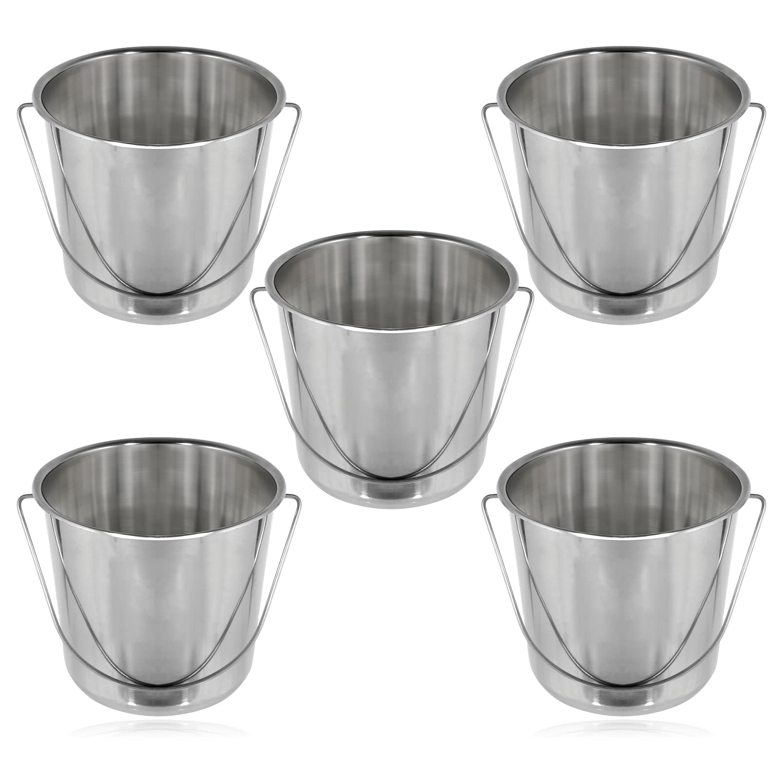 SPARES2GO 12 Litre Stainless Steel Handled Pail Bucket for Catering (Silver, Pack of 5)