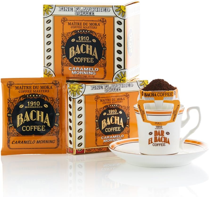 Bacha Coffee (バシャコーヒー) | Caramelo Morning Fine Flavor Coffee, 100% Arabica Beans, Medium Dark Roast, Individually Wrapped Drip Bags 12-Pack
