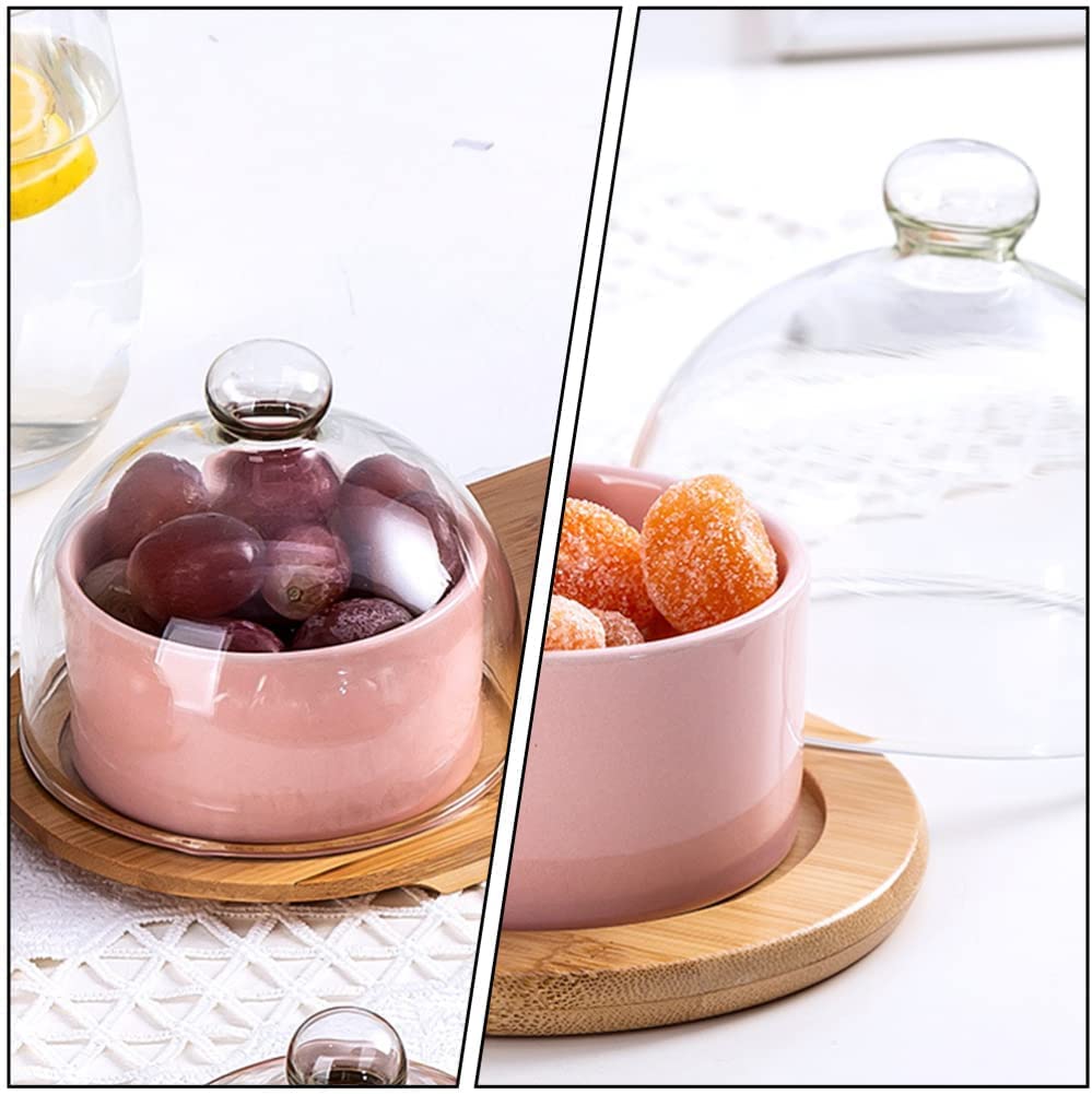 saladier salade Bols de desserts en céramique avec dôme: fruits de bonbon fruit Nut servant bols plats porcelaine salade de céréales bols de supe bol sucre bocaux yogourt pots for mousse en crème glac