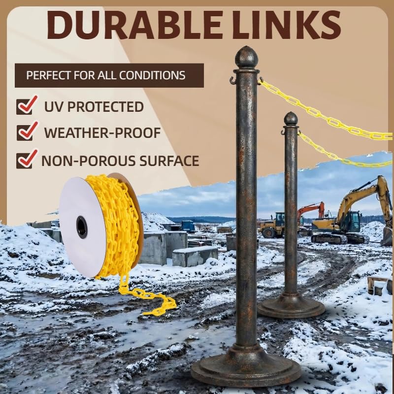 Yellow Plastic Safety Chain Links Plastic Safety Chain Barrier UV Protected, Heavy Duty Caution Chain for Crowd Control, Parking Lot, Driveway, Garden, Fence and Event Decoration, 50 Feet-2 Pack - Image 3