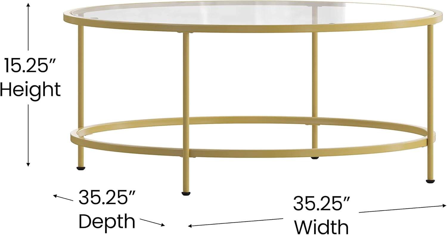 Suреr Sаlе 🛒 Flash Furniture Astoria Collection Round Coffee Table - Modern Clear Glass Coffee Table - Matte Gold Frame